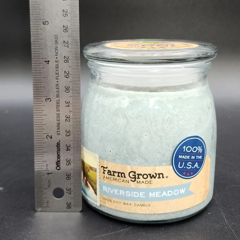 Farm Grown 14oz Blue Riverside Meadow Soy Wax Candle 2-Wick Farmhouse Rustic Dec